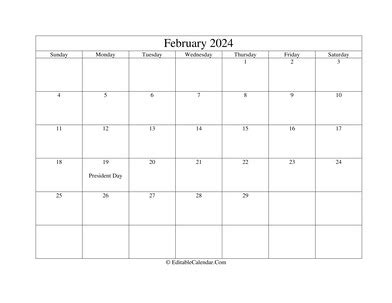 February 2024 Editable Calendar with Holidays