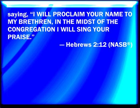 Hebrews 2:12 Saying, I will declare your name to my brothers, in the middle of the church will I ...