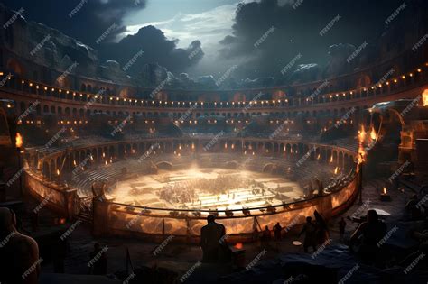 Premium AI Image | medieval huge colosseum under a night sky