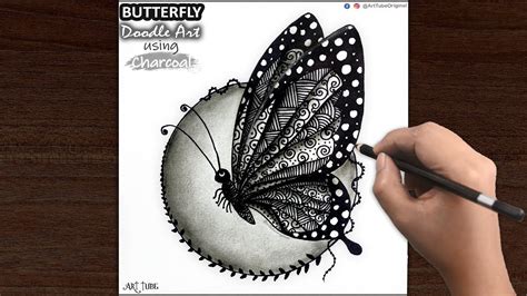 Butterfly Doodle Art | How to draw Butterfly using Charcoal Powder ...