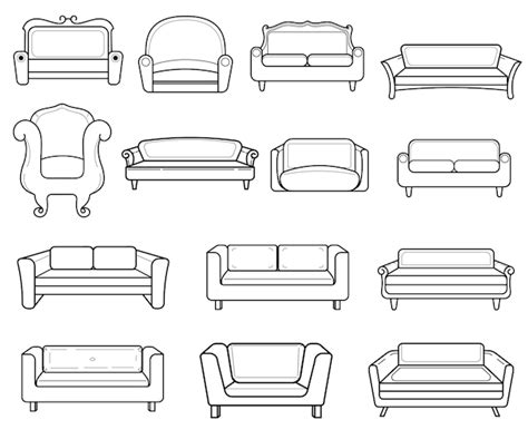 Free Vector | Set of sofa line art furniture outlines sofa collection