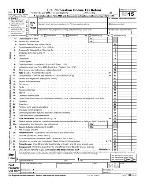 Free U.S. Corporation Income Tax Return - Form 1120 | PDF Template | Form Download