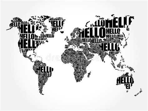 HELLO Word Cloud World Map in Typography Stock Illustration ...