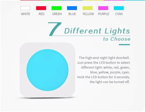 Night Light Doorbell For Deaf Sound Recordable 7 Color Door Bell ...