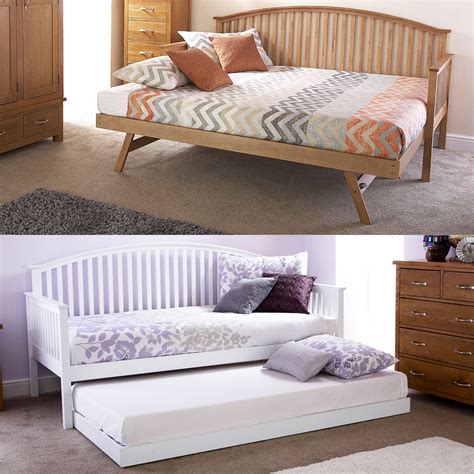 MADRID WOODEN 3FT SINGLE DAY BED FRAME & TRUNDLE GUEST BEDSTEAD OAK ...