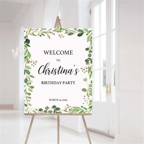 Greenery Leaves Party Welcome Board Template | Instant Download – LittleSizzle