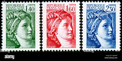 French postage stamps celebrating the figure of the representative heroine of France, Marianne ...