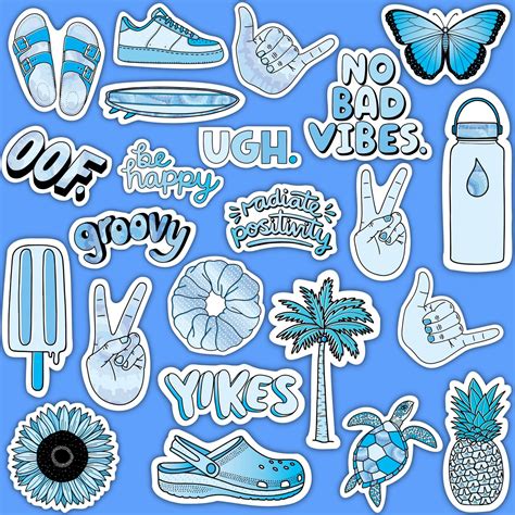 Blue Aesthetic Sticker 23 Pack LARGE 3" x3" – Big Moods