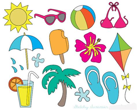 Summer Clip Art Colorful Summer Icons Line Art Summer Doodles - Etsy