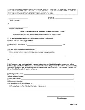 Notice Of Confidential Information Within Court ... - Sarasota County Clerk - Fill and Sign ...