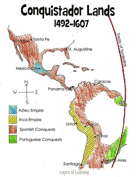 This printable conquistador map shows a portion of the western hemisphere from the 16th century ...