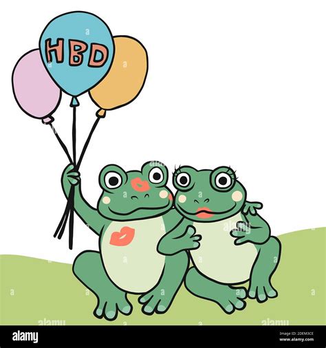 Couple frog happy birthday balloon cartoon vector illustration Stock Vector Image & Art - Alamy