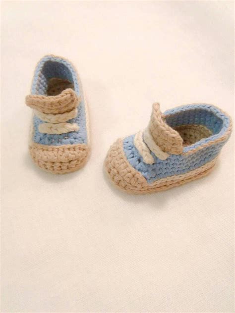 Baby boy booties crochet booties blue sneakers by LoveTakesCare