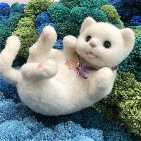 Needle felted cat wool felt art handmade handcraft fiber | Etsy