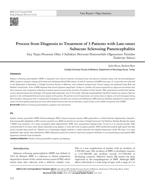 (PDF) Process From Diagnosis To Treatment Of 3 SSPE Cases Presented At The Late Age