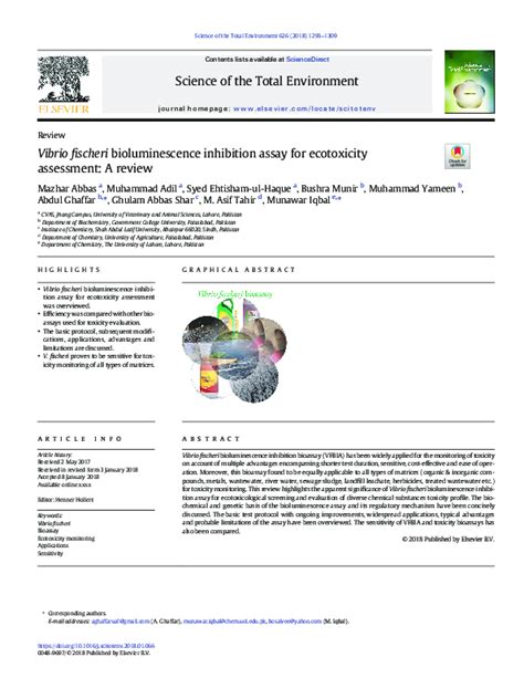 (PDF) Vibrio fischeri bioluminescence inhibition assay for ecotoxicity assessment: A review ...