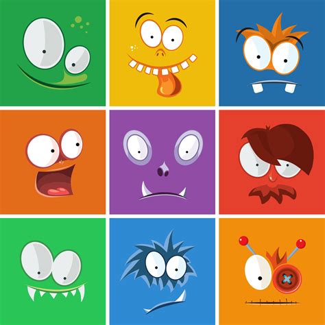 Cartoon funny faces with emotions. Monsters expression vector set By ...