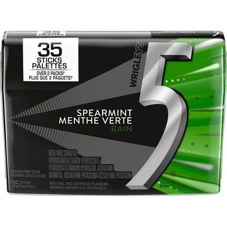 5 Gum, Rain, Spearmint, Sugar Free, Chewing Gum, Mega Pack, 35 Sticks ...