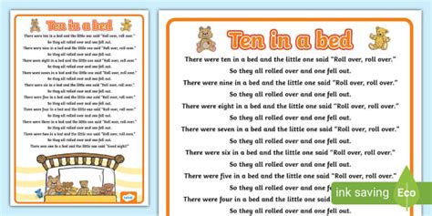 * NEW * Ten in a Bed Nursery Rhyme Poster - Twinkl