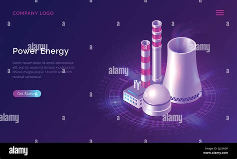 Power energy isometric concept vector illustration. Nuclear power plant icon with smoking pipe ...