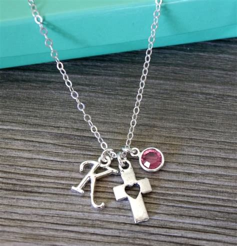 Cross Heart Necklace Heart Cross Necklace Personalized Cross