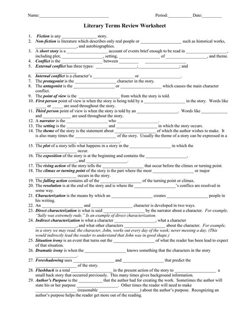 34 Literary Terms Worksheet Answers - support worksheet