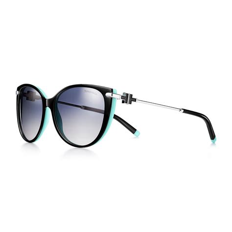 Tiffany T Cat Eye Sunglasses in Black Acetate with Tiffany Blue® Enamel | Tiffany & Co.