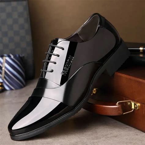 2019 Black Men wedding Dress Business Shoes Men Formal Shoes Pointed Toe Patent Leather Oxford ...