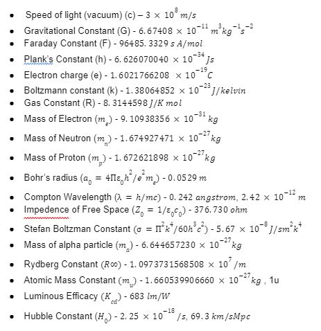 A Quick Guide on Important Physical Constants