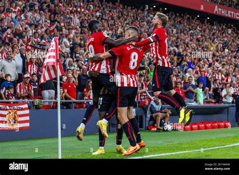 Nico Williams of Athletic Club de Bilbao celebrate a goal during the ...