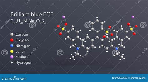 Brilliant Blue Fcf Molecule 3d Rendering, Flat Molecular Structure with Chemical Formula and ...