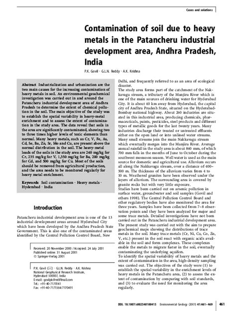 (PDF) Heavy Metal Contamination in Patancheru Soil, India