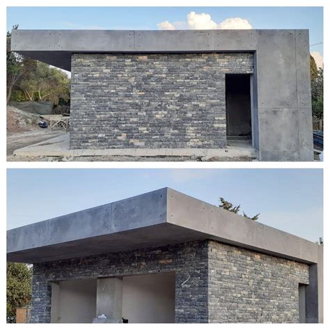 two pictures of a brick building under construction