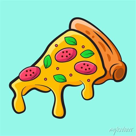 Cute cartoon pizza clip art vector illustration posters for the wall • posters wooden, white ...