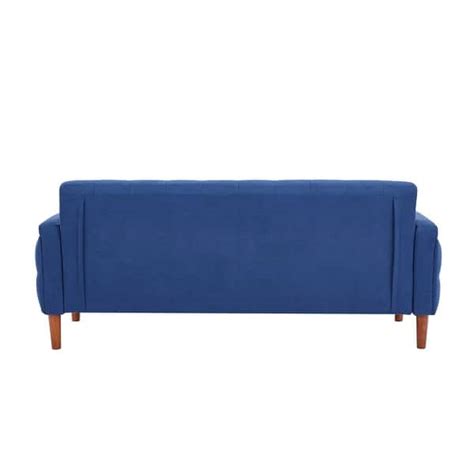 Tufted Buttons Backrest Couch Linen Fabric Loveseat Sofa w/ Pillows, Blue - Bed Bath & Beyond ...