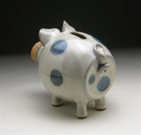 Ceramic Piggy Bank White With Blue Polka Dots Made to - Etsy