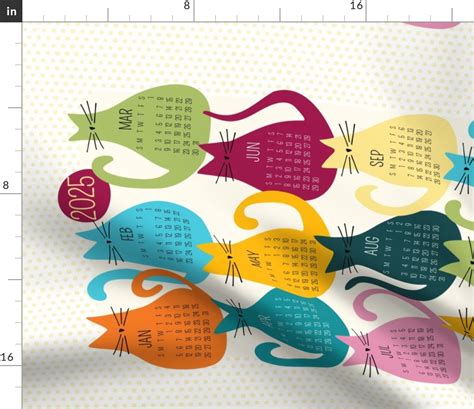 cat calendar 2023 - colorful cats Fabric | Spoonflower