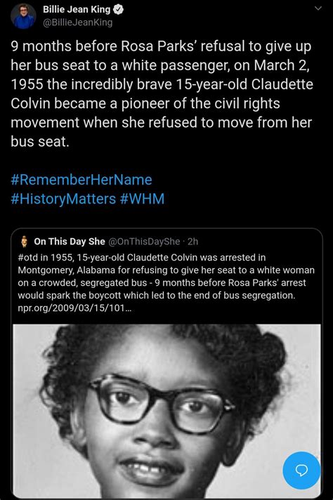 Remembering pregnant teen Claudette Colvin today, who refused to get up off the bus 9 months ...