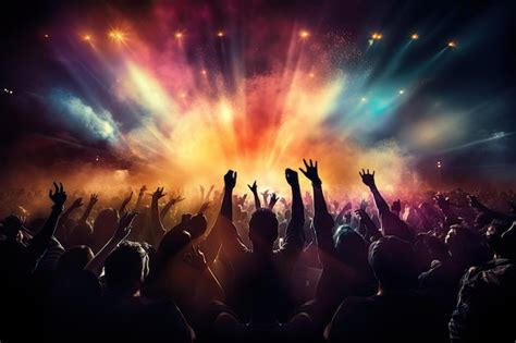 Premium AI Image | Crowd dancing and jumping at a night concert AI ...