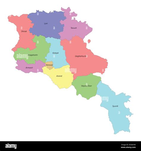 High quality colorful labeled map of Armenia with borders of the ...