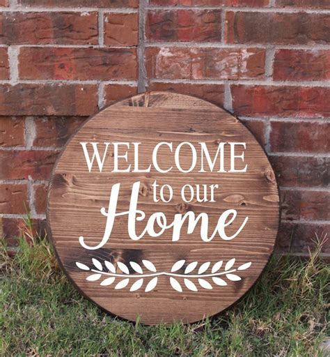 Welcome to our home wood sign round wooden sign farmhouse | Etsy