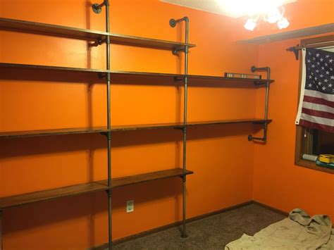 Cast Iron Pipe Shelves Steampunk Bedroom, Iron Pipe Shelves, Iron Furniture, Track Lighting ...