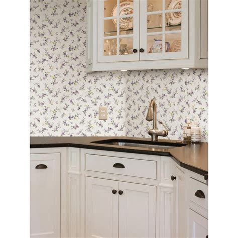 Brewster Kitchen and Bath Resource III 56-sq ft White Vinyl Floral Prepasted Wallpaper in the ...