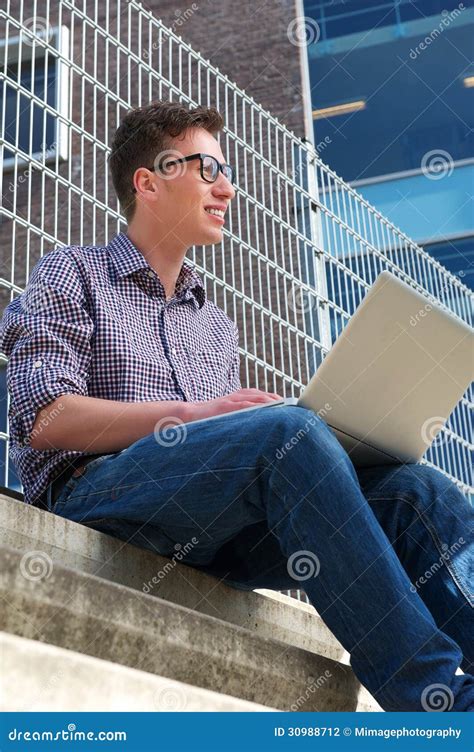 University Student Working on Laptop Outdoors Stock Photo - Image of laptop, blue: 30988712