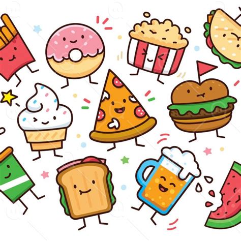 Food Doodle Food Cute Characters Clipart Pizza Burger Ice - Etsy in 2023 | Doodles, Food doodles ...