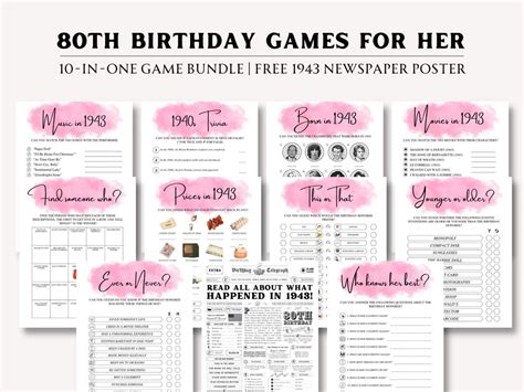 80th Birthday Games Bundle for Her 80th Birthday Games for - Etsy