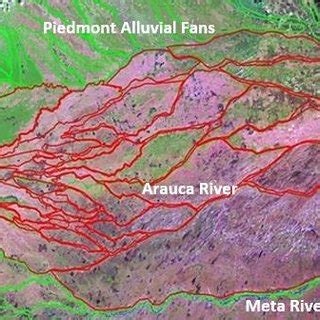 Sediment lobes in the watershed of the Arauca river, in red Landsat... | Download Scientific Diagram