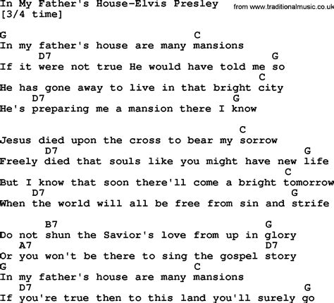 Country Music:In My Father's House-Elvis Presley Lyrics and Chords