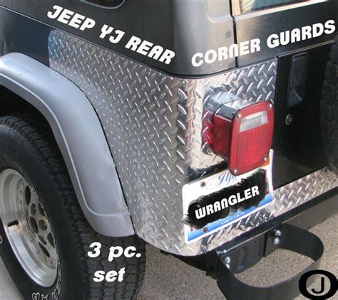 JEEP YJ WRANGLER 3 PC DIAMOND PLATE REAR BODY ARMOR CORNER GUARD KIT ...