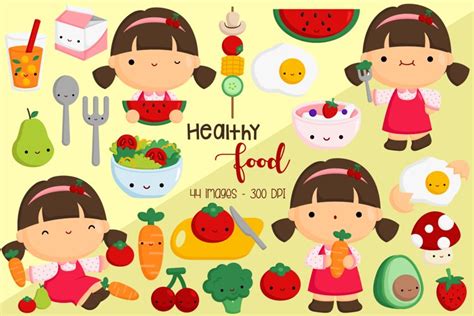 Kids Eating Healthy Food Clipart - Girl Fresh Food Clip Art